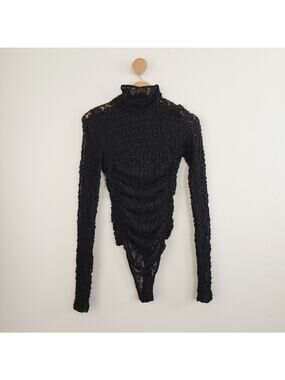 Free People Intimately Day and Night Sheer Lace Turtleneck Bodysuit Black XS New